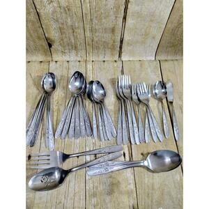 Vtg Oneida William Rogers Flatware Sweet Brier Stainless 32pc Knives Fork Spoons